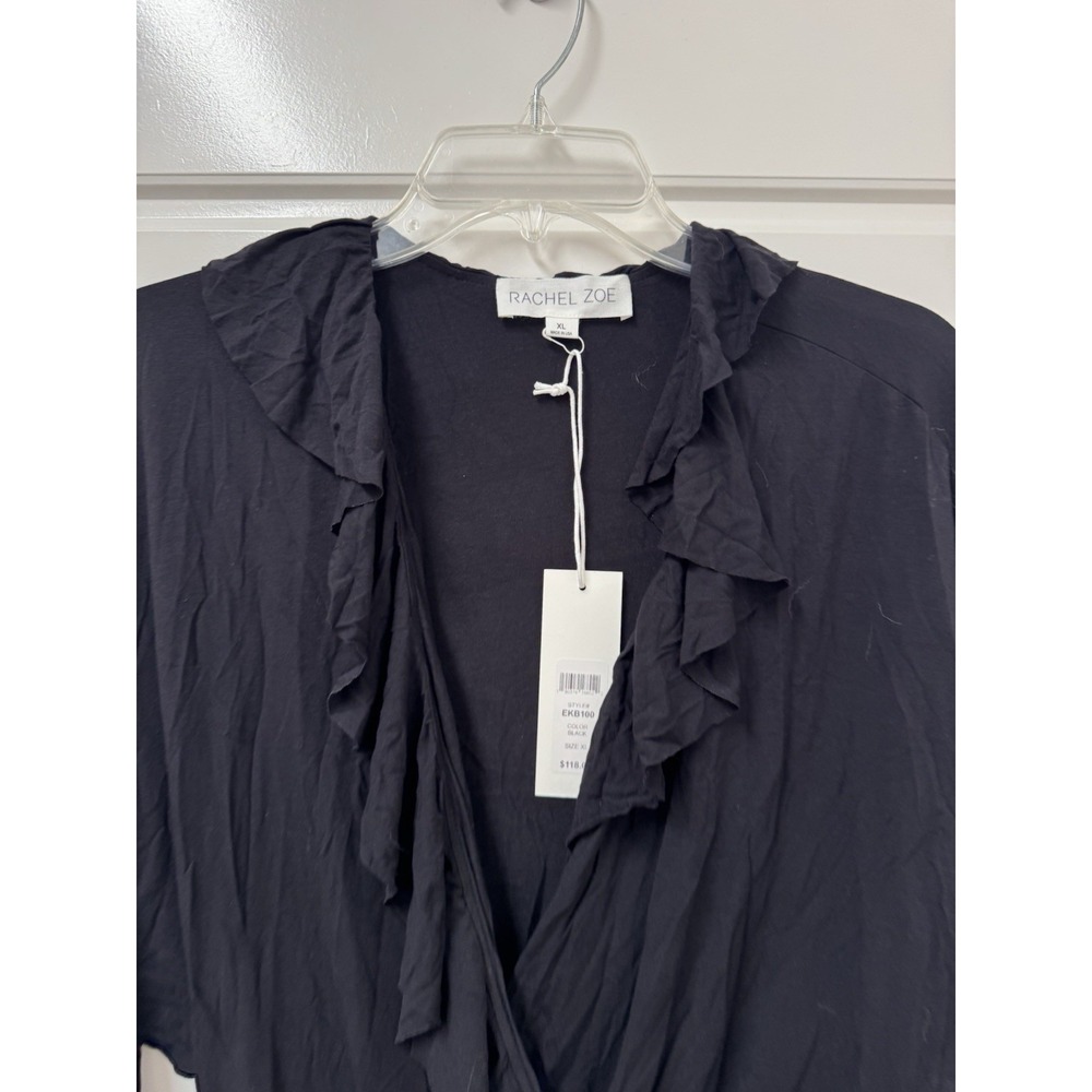 Rachel Zoe Women Black Nicole Ruffled V-Neck Body Suit XL EKB100 NWT - Picture 3 of 14